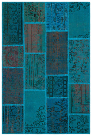 Turquoise  Over Dyed Patchwork Unique Rug 3'11'' x 5'11'' ft 120 x 180 cm