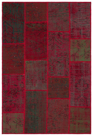 Red Over Dyed Patchwork Unique Rug 3'11'' x 5'11'' ft 120 x 180 cm