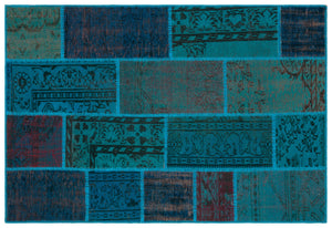 Turquoise  Over Dyed Patchwork Unique Rug 3'11'' x 5'11'' ft 120 x 180 cm