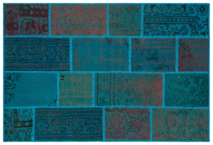 Turquoise  Over Dyed Patchwork Unique Rug 3'11'' x 5'11'' ft 120 x 180 cm