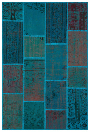 Turquoise  Over Dyed Patchwork Unique Rug 3'11'' x 5'11'' ft 120 x 180 cm
