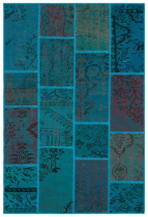 Turquoise  Over Dyed Patchwork Unique Rug 3'11'' x 5'11'' ft 120 x 180 cm