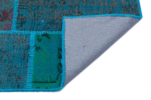 Turquoise  Over Dyed Patchwork Unique Rug 3'11'' x 5'11'' ft 120 x 180 cm