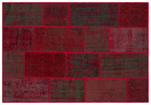 Red Over Dyed Patchwork Unique Rug 3'11'' x 5'11'' ft 120 x 180 cm