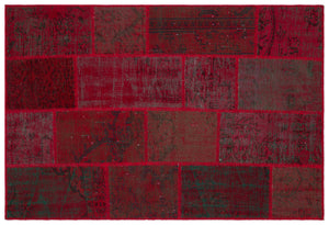Red Over Dyed Patchwork Unique Rug 3'11'' x 5'11'' ft 120 x 180 cm