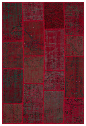 Red Over Dyed Patchwork Unique Rug 3'11'' x 5'11'' ft 120 x 180 cm