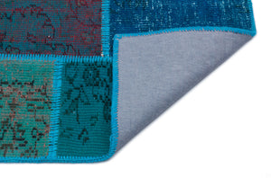 Turquoise  Over Dyed Patchwork Unique Rug 3'11'' x 5'11'' ft 120 x 180 cm