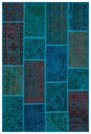 Turquoise  Over Dyed Patchwork Unique Rug 3'11'' x 5'11'' ft 120 x 180 cm