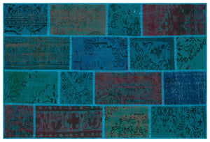 Turquoise  Over Dyed Patchwork Unique Rug 3'11'' x 5'11'' ft 120 x 180 cm