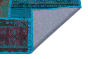 Turquoise  Over Dyed Patchwork Unique Rug 3'11'' x 5'11'' ft 120 x 180 cm