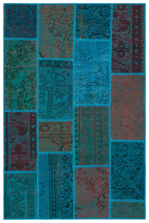 Turquoise  Over Dyed Patchwork Unique Rug 3'11'' x 5'11'' ft 120 x 180 cm