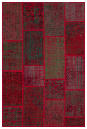 Red Over Dyed Patchwork Unique Rug 3'11'' x 5'11'' ft 120 x 180 cm