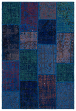 Blue Over Dyed Patchwork Unique Rug 3'11'' x 5'11'' ft 120 x 180 cm