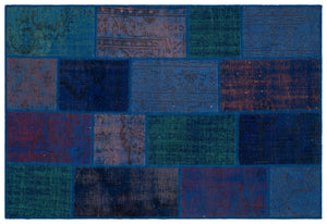 Blue Over Dyed Patchwork Unique Rug 3'11'' x 5'11'' ft 120 x 180 cm
