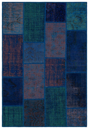 Blue Over Dyed Patchwork Unique Rug 3'11'' x 5'10'' ft 120 x 178 cm