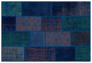 Blue Over Dyed Patchwork Unique Rug 3'11'' x 5'10'' ft 120 x 178 cm