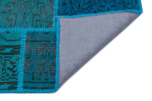 Turquoise  Over Dyed Patchwork Unique Rug 3'11'' x 5'10'' ft 120 x 178 cm