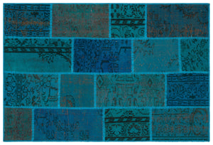 Turquoise  Over Dyed Patchwork Unique Rug 3'11'' x 5'10'' ft 120 x 178 cm