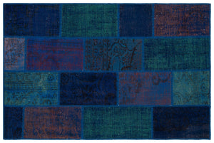 Blue Over Dyed Patchwork Unique Rug 3'11'' x 5'11'' ft 120 x 180 cm