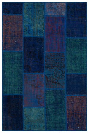 Blue Over Dyed Patchwork Unique Rug 3'11'' x 5'11'' ft 120 x 180 cm