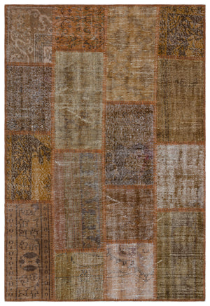 Brown Over Dyed Patchwork Unique Rug 3'11'' x 5'11'' ft 120 x 180 cm