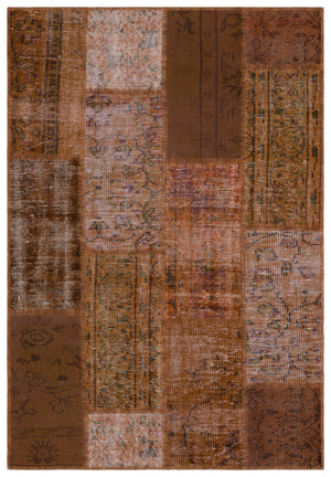 Brown Over Dyed Patchwork Unique Rug 3'11'' x 5'9'' ft 120 x 175 cm
