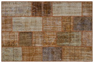 Brown Over Dyed Patchwork Unique Rug 3'11'' x 5'11'' ft 120 x 180 cm