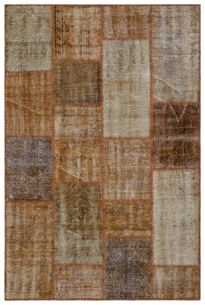 Brown Over Dyed Patchwork Unique Rug 3'11'' x 5'11'' ft 120 x 180 cm