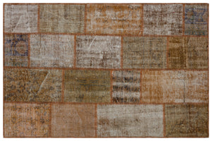 Brown Over Dyed Patchwork Unique Rug 3'11'' x 5'11'' ft 120 x 180 cm