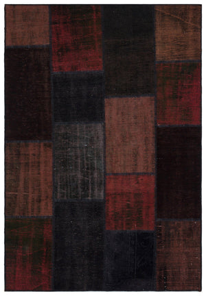 Black Over Dyed Patchwork Unique Rug 5'3'' x 7'7'' ft 160 x 230 cm