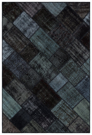 Black Over Dyed Patchwork Unique Rug 5'1'' x 7'7'' ft 156 x 232 cm