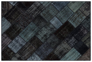 Black Over Dyed Patchwork Unique Rug 5'1'' x 7'7'' ft 156 x 232 cm