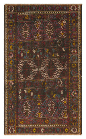 Geometric Over Dyed Kilim Rug 3'4'' x 5'3'' ft 101 x 160 cm