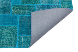 Turquoise  Over Dyed Patchwork Unique Rug 2'7'' x 5'1'' ft 79 x 155 cm