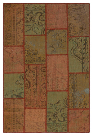 Brown Over Dyed Patchwork Unique Rug 3'11'' x 6'0'' ft 120 x 183 cm