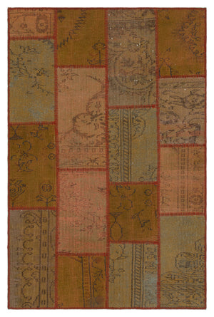 Brown Over Dyed Patchwork Unique Rug 3'11'' x 5'11'' ft 120 x 181 cm