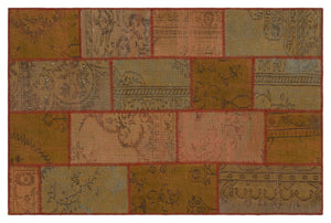 Brown Over Dyed Patchwork Unique Rug 3'11'' x 5'11'' ft 120 x 181 cm