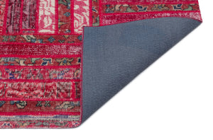 Red Over Dyed Patchwork Unique Rug 4'0'' x 6'7'' ft 122 x 200 cm
