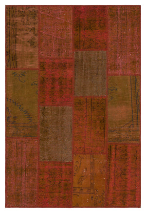 Orange Over Dyed Patchwork Unique Rug 3'11'' x 5'11'' ft 120 x 180 cm