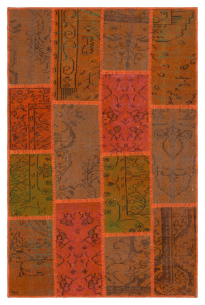 Orange Over Dyed Patchwork Unique Rug 3'11'' x 5'12'' ft 120 x 182 cm