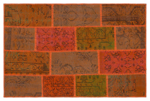 Orange Over Dyed Patchwork Unique Rug 3'11'' x 5'12'' ft 120 x 182 cm