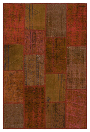 Orange Over Dyed Patchwork Unique Rug 3'11'' x 5'10'' ft 120 x 178 cm