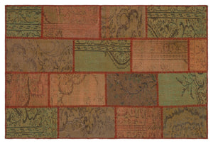 Brown Over Dyed Patchwork Unique Rug 3'11'' x 5'11'' ft 120 x 181 cm