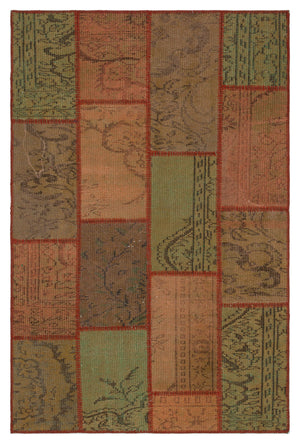 Brown Over Dyed Patchwork Unique Rug 3'11'' x 5'11'' ft 120 x 181 cm