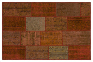 Brown Over Dyed Patchwork Unique Rug 3'11'' x 6'0'' ft 120 x 183 cm