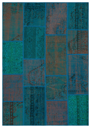 Turquoise Over Dyed Patchwork Unique Rug 5'3'' x 7'7'' ft 160 x 230 cm