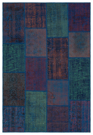 Turquoise Over Dyed Patchwork Unique Rug 5'3'' x 7'7'' ft 160 x 230 cm