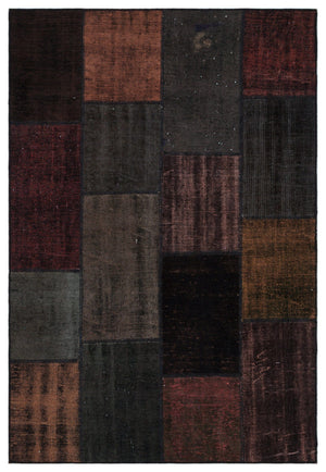 Black Over Dyed Patchwork Unique Rug 5'3'' x 7'7'' ft 160 x 230 cm