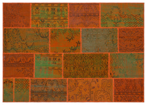 Orange Over Dyed Patchwork Unique Rug 5'3'' x 7'7'' ft 160 x 230 cm