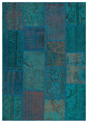 Turquoise Over Dyed Patchwork Unique Rug 5'3'' x 7'7'' ft 160 x 230 cm